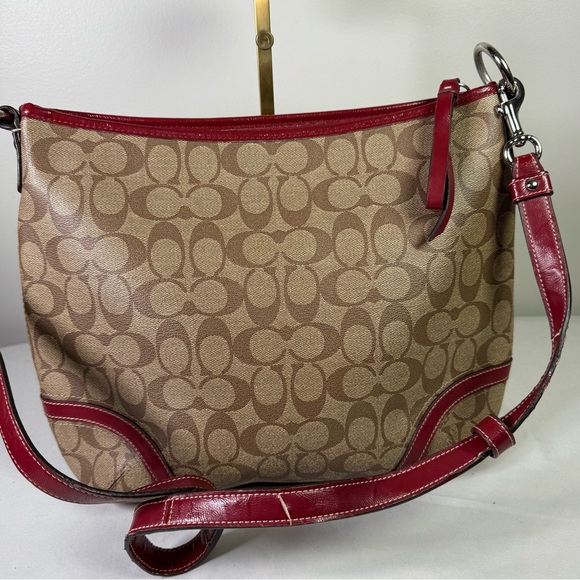Coach Signature Tote shoulder Tan red black crossbody 2 bags bundle as is auth - Picture 9 of 16